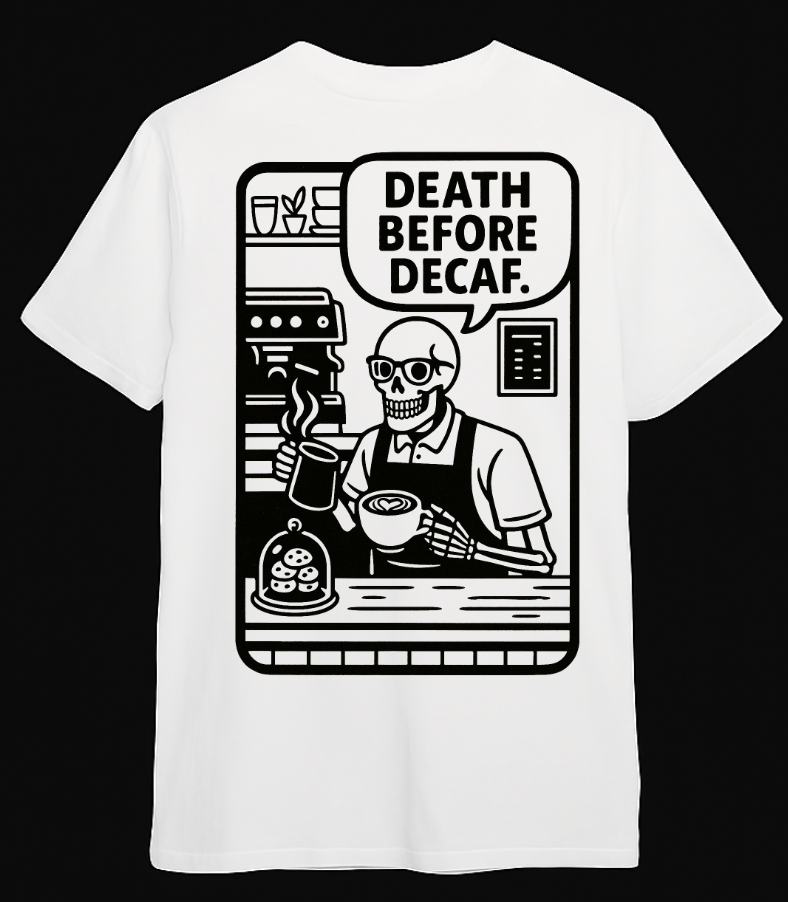 Death Before Decaf Tee - Perfect Graphic Tee Gift for Coffee Lovers