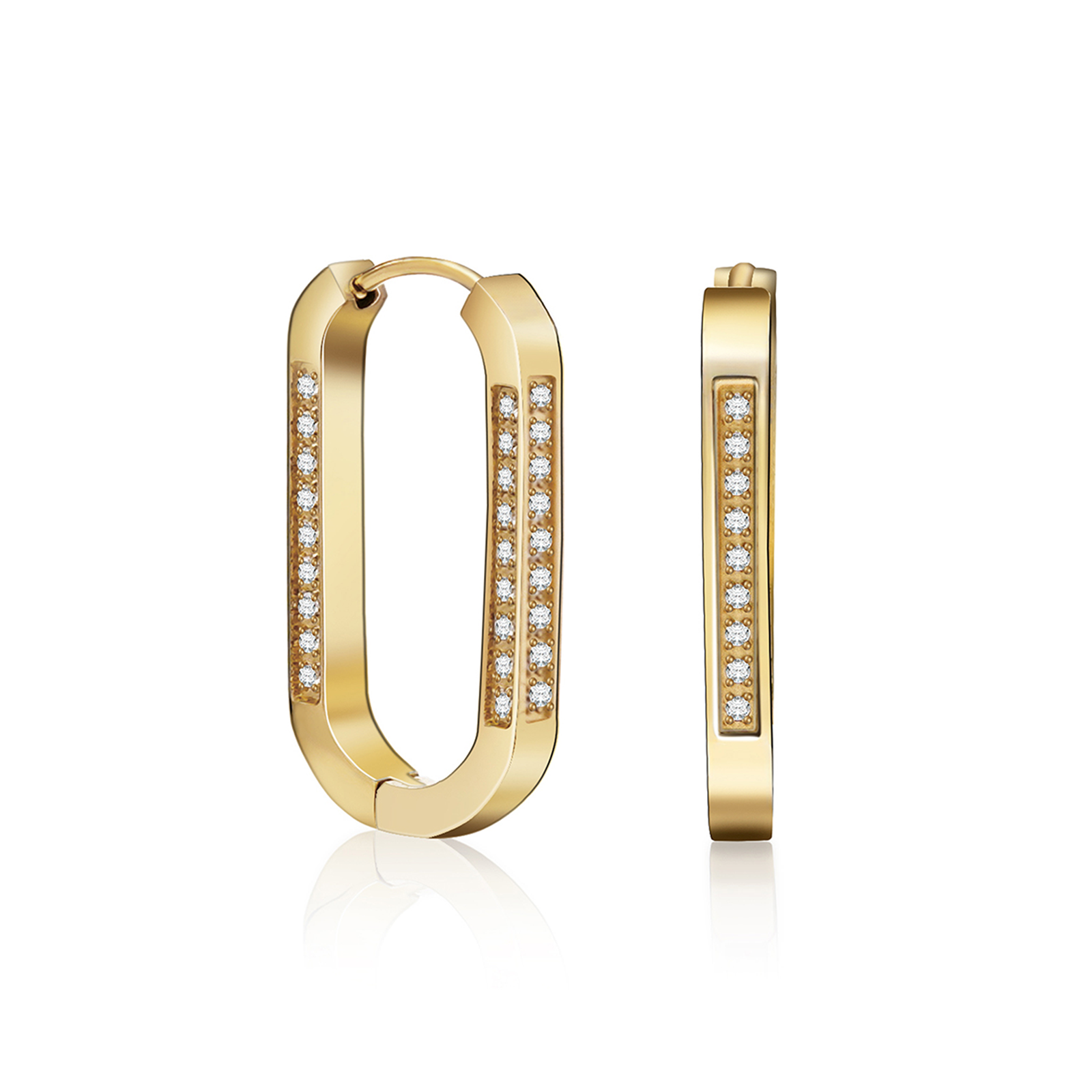 ER081G B.Tiff Gold Pavé Padlock Hoop Earrings