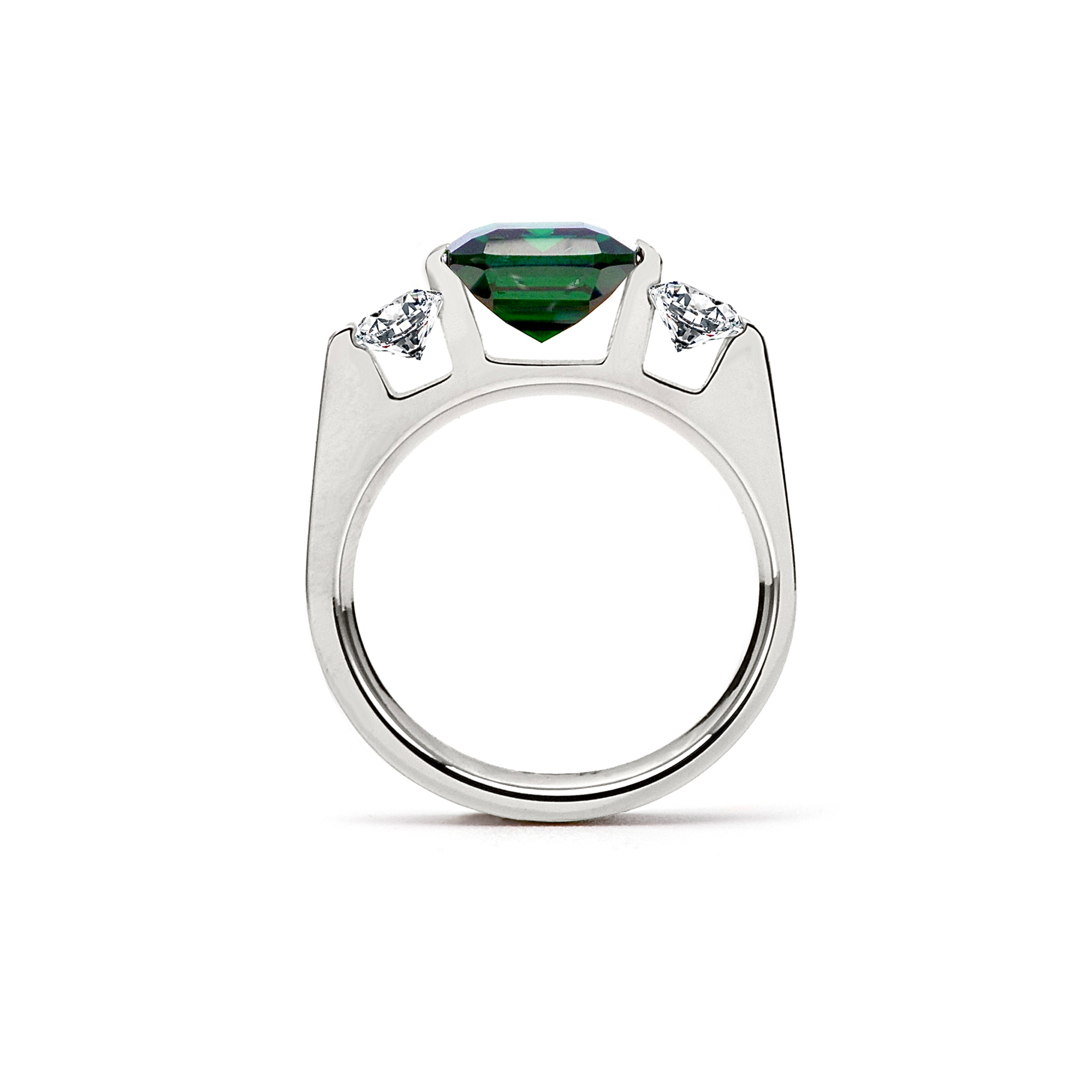 RG208GR B.Tiff 3-Stone 3 ct Green Emerald Cut Engagement Ring