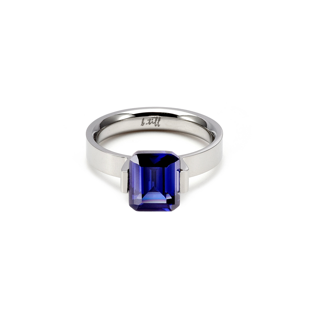 RG210BL B.Tiff 3 ct Blue Emerald Cut Engagement Ring